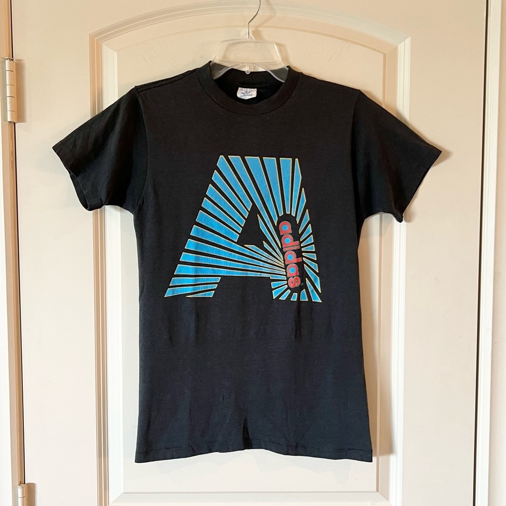 Vintage 80s Adidas Blue Tag Sunburst T-Shirt Small Single Stitch Made in USA